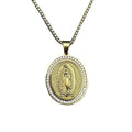 Hip Hop Religious Jewelry Zircon Charm Oval Virgin Pendant Necklace
