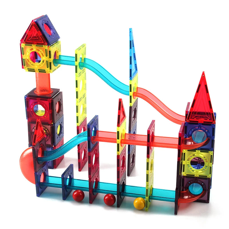 Hot Selling Fashionable Mechanical Construction Educational Toy Set Kids DIY Magnetic Tiles ABS Plastic 60-Piece Marble Run