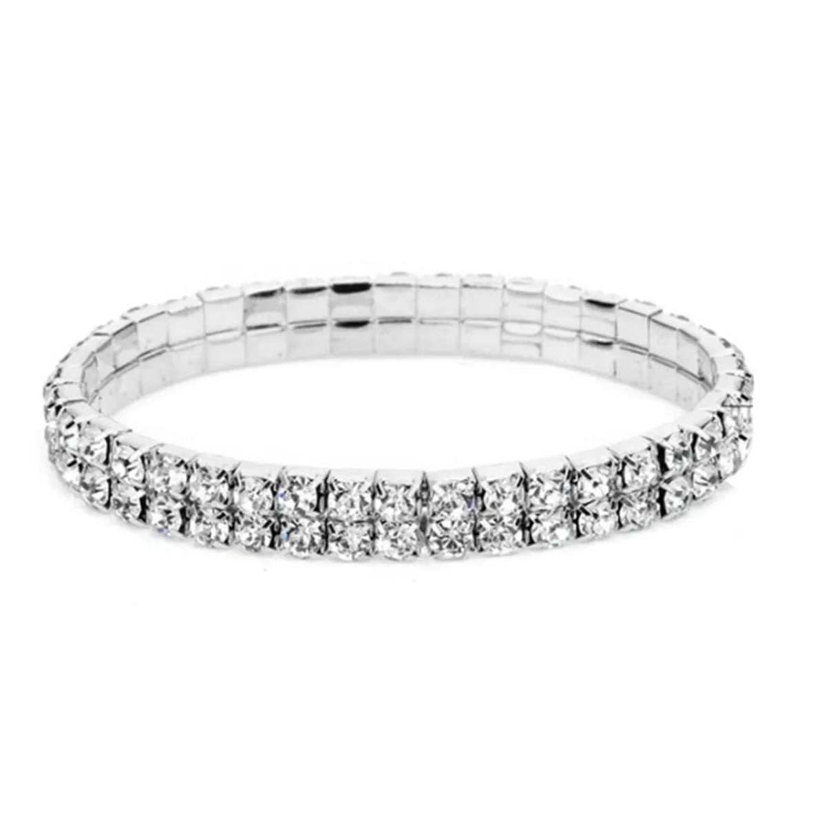 Women Silver Ankle Bracelet Stretchy 2 Rows Anklet Chain Diamante Rhinestones Jewelry Gift