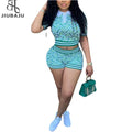 Abstract Vintage Printed 2 Piece Set Women Short Sleeve Crop Top and Shorts Suits 2024 Summer Club Party Outfits