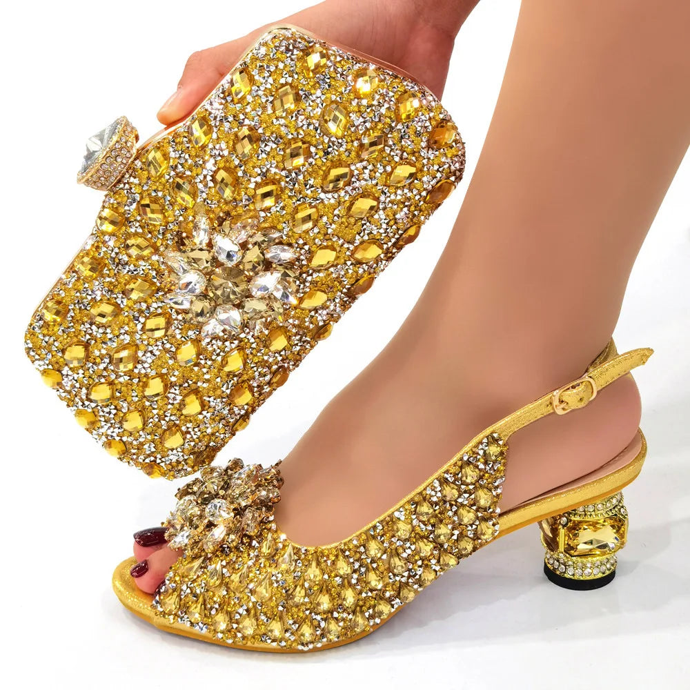 Women's Logo Brand 6cm PU Fashion High Heel Sandals with Handbag Multi-Size for Party Dance Shoes