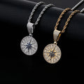 New Arrivals Gold Plated Cubic Zirconia Fashion Trendy Silver Jewelry Charm Gold Iced Out Necklace Compass Shape Pendant Men