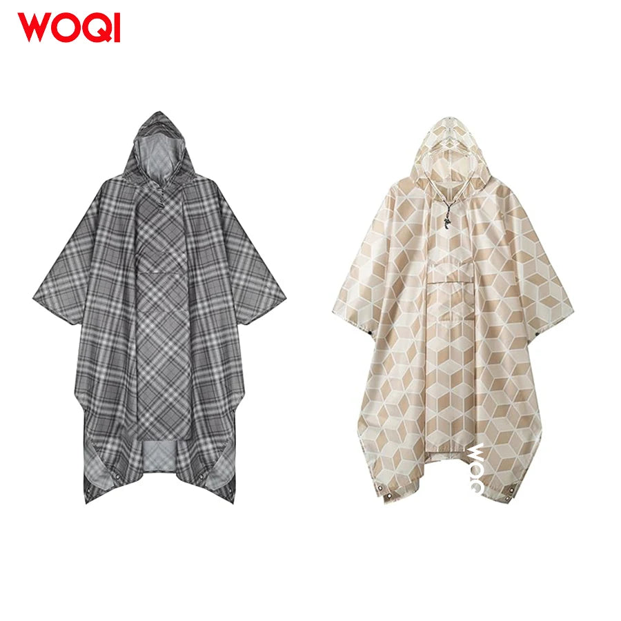 WOQI Adult Hooded Raincoat With Pockets Waterproof Printed Unisex Raincoat Suitable for Hiking and Camping