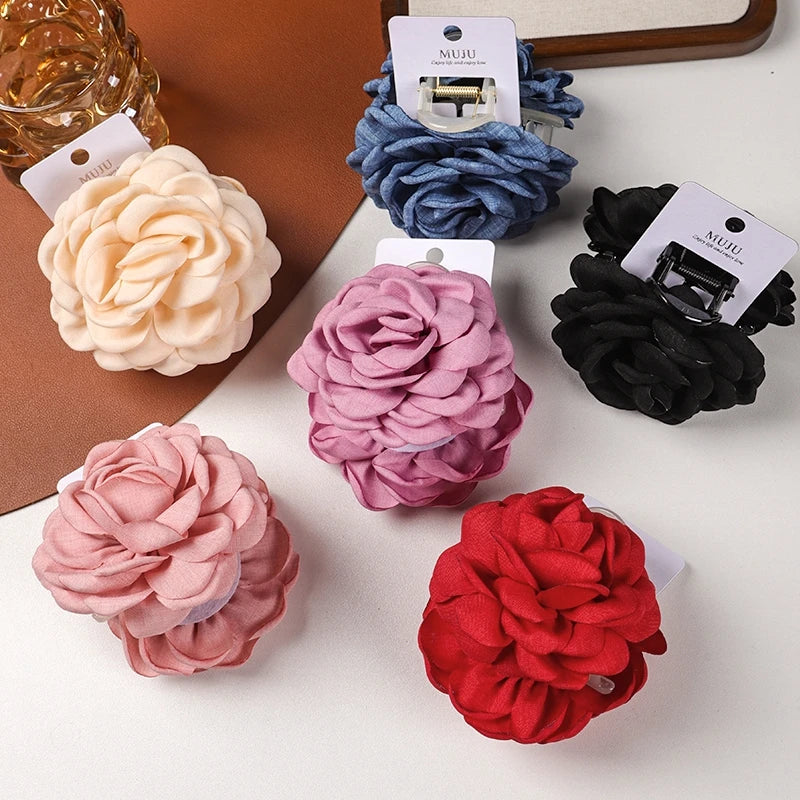 Handmade MUJU D305 9.5cm Fabric Red Rose Fashion Hair Claw Clips for Women and Girls Independence Day Sample