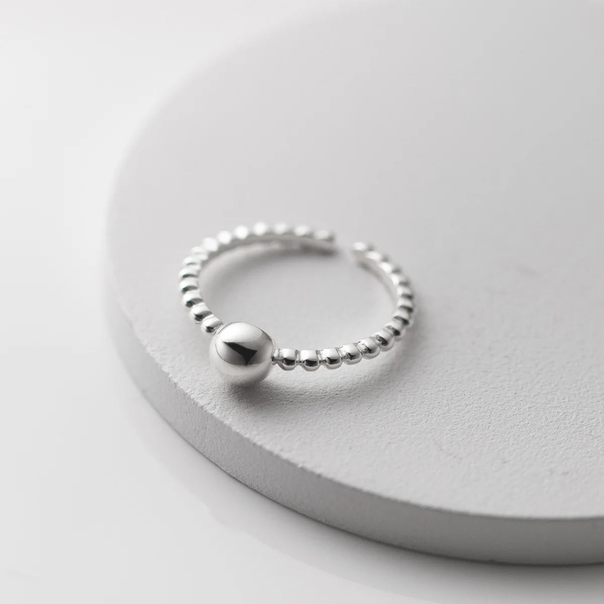 Wish Jewelry Anti-Allergic Round Beaded Rings Rose Gold Plated S925 Silver Ball Open Ring Jewelry for Women