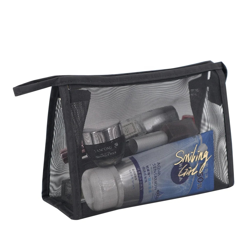 Wholesale Nylon Mesh Cosmetic Bag Mesh Makeup Bags Black Mesh Zipper Pouch for Offices Travel Storage Toiletry Bags Makeup Pouch