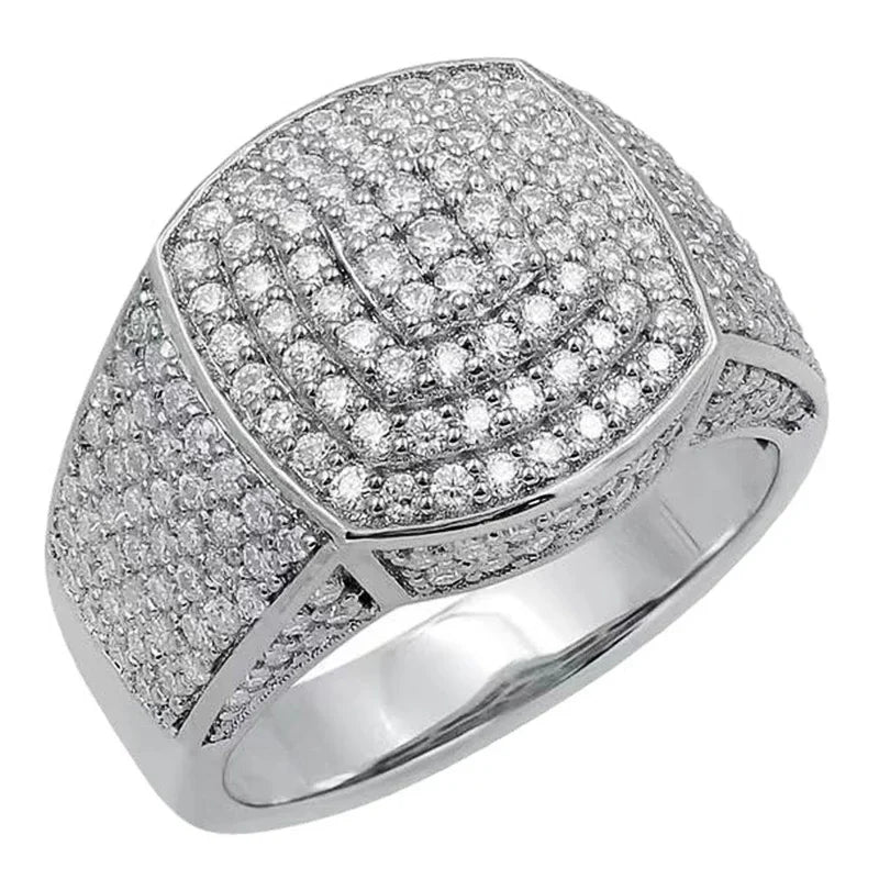 CAOSHI Gorgeous Geometric Paved Full Sparkling Round Imitated Diamond Big Rings for Women Wedding Silver/Gold Plated Band Rings