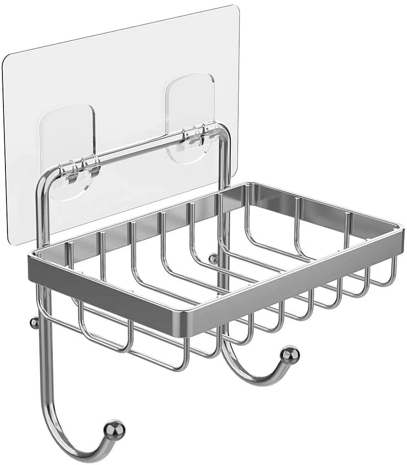 Wall-Mounted Adhesive Stainless Steel Soap Dish Holder with Sponge Holder Waterproof Modern Design for Home Bathroom