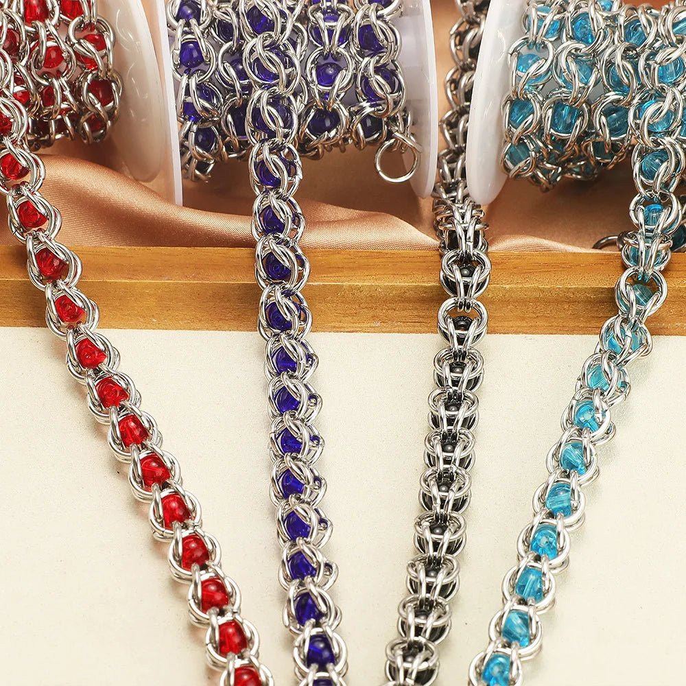 Hip Hop Fashion Stainless Steel 10mm Twist Color Crystal Bead Chain for Men Women Waterproof Jewelry Bracelet Necklace Making