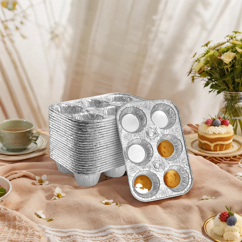 Muffin Trays 6 Compartments Cake Box Recyclable Aluminum Foil Egg Tarts Cup Plate Egg Tart Food Grade Muffin Cupcake