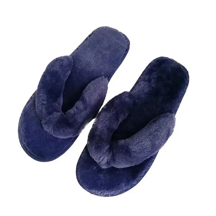 Autumn Winter Ladies Fluffy Faux Fur Soft Embroidered Flip Flop for Indoor Outdoor Fashionable Comfortable Warm Anti-Slip