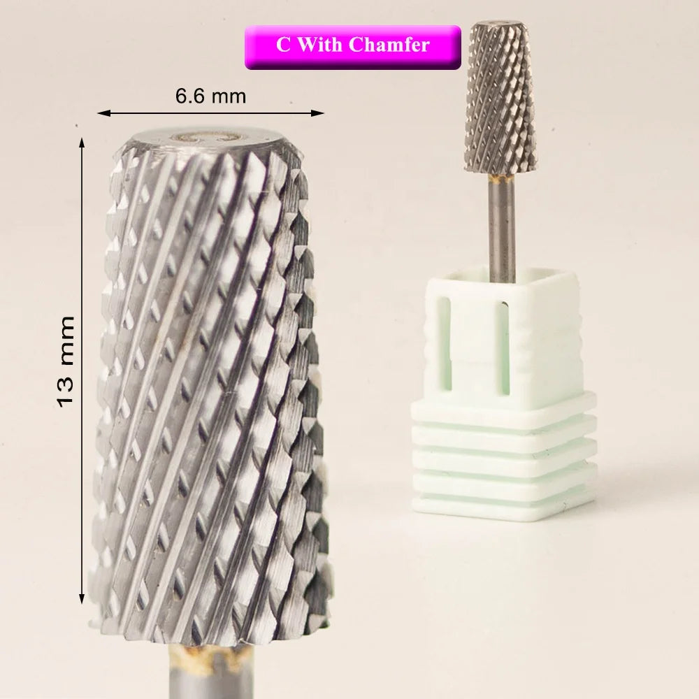 3/32" with Chamfer E-File F M C XC 2XC 3XC 4XC Professional Large Barrel Tapered Tungsten Carbide Flat Tapered Nail Drill Bits