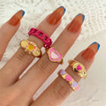 VKME 2022 Punk Pink Metal Rings Set for Women Girls Love Heart Smiley Rings 2021 Trend Fashion Wholesale Jewelry Gifts
