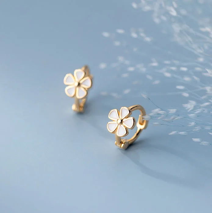 New Design S925 Sterling Silver Enamel Flower Hoop Earrings for Women M01439