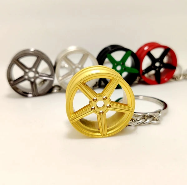 MB Design Alloy Wheel Keychain | 5-Spoke Rim Keyring for Car Enthusiasts