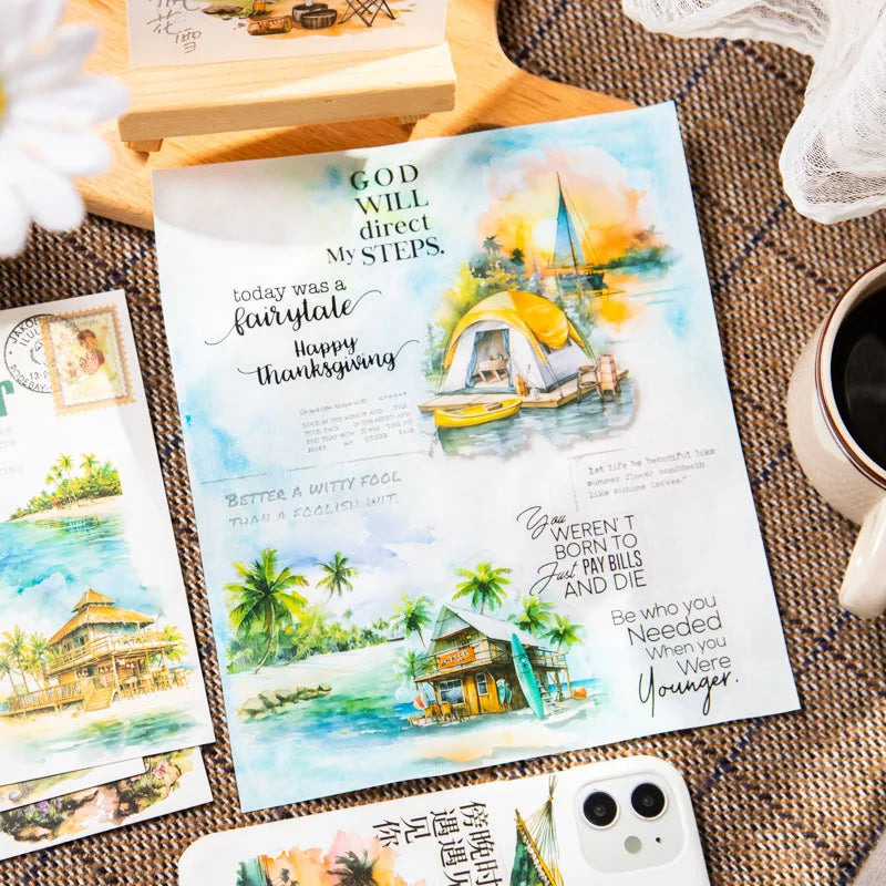 30pcs/pack Sticker Pack Faraway Landscape Series Traveling Landscape Theme Handbook Collage Bottom