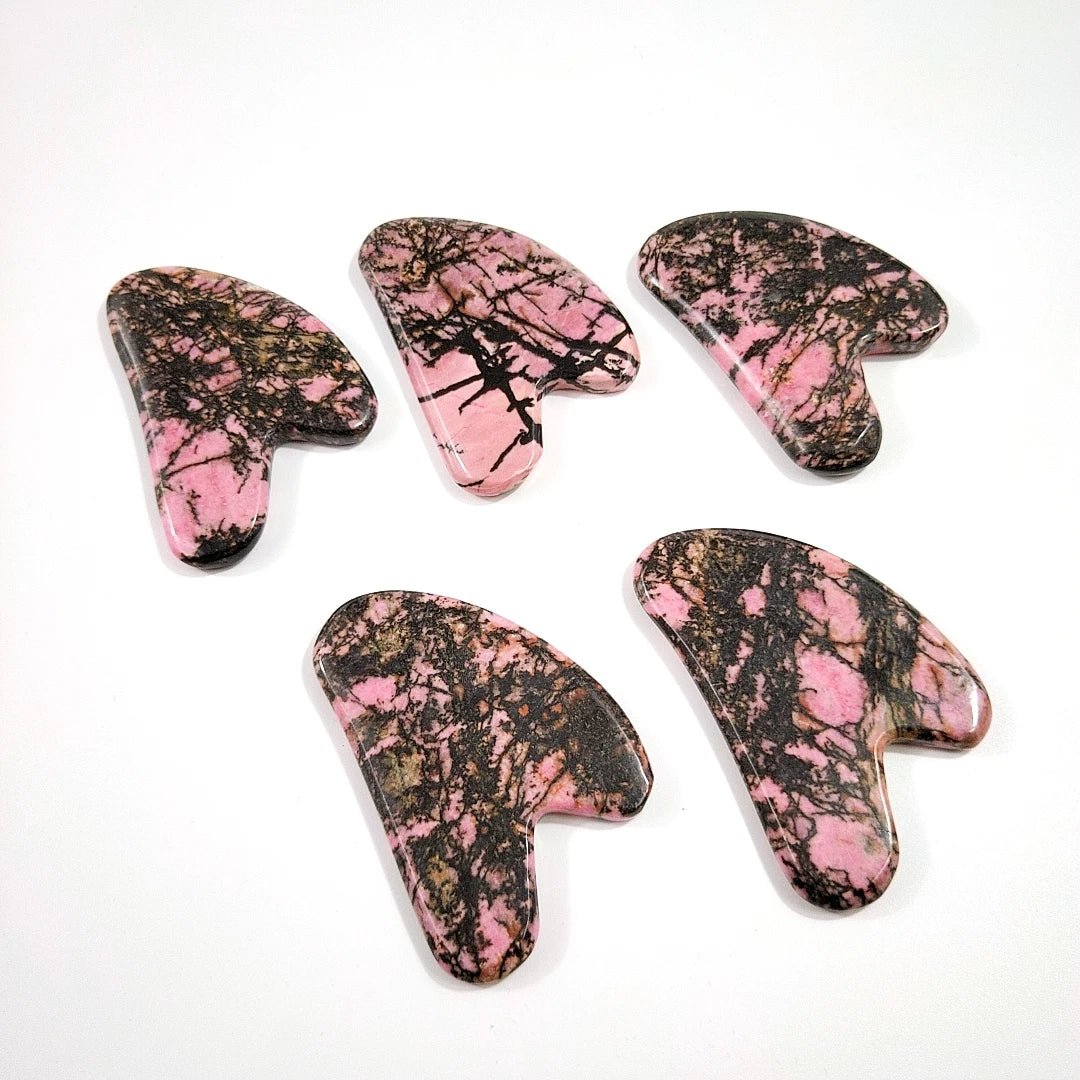 Huiying Bulk Rhodonite jasper Gem Guasha Tool With Heart Good for Health Heart Guastoneeart Guastone