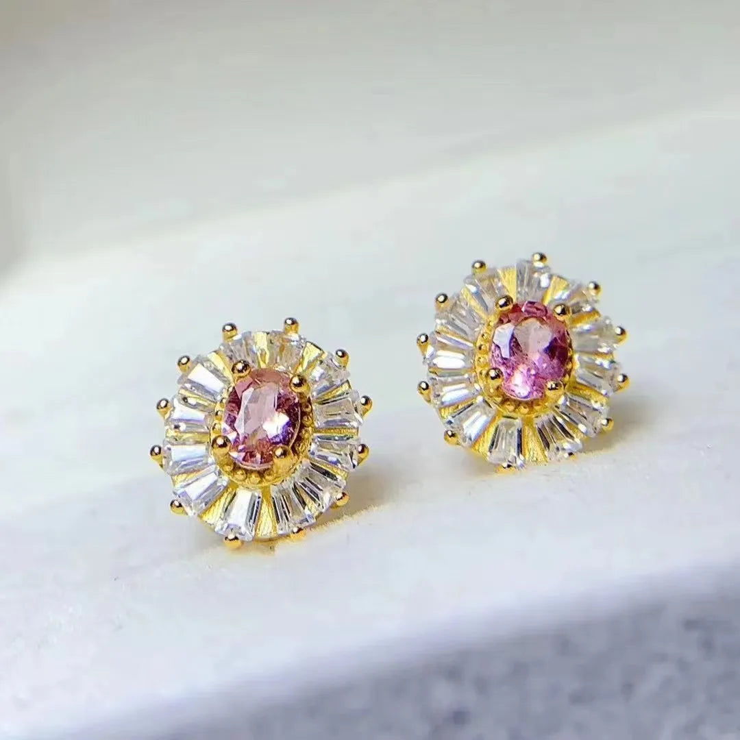 New Design Korean Classic 925 Sterling Silver 18k Gold Plating Natural Tourmaline Hoop Making Supplies Bridal Anniversary Gift