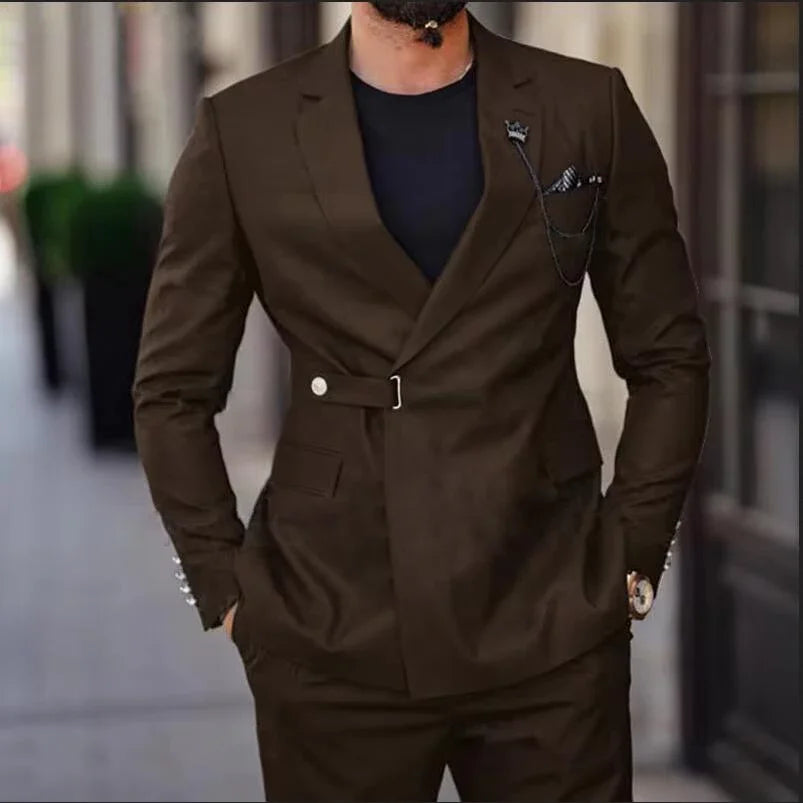 Newest Men Suit Luxury Wedding Custom Made Belt Fashion Double Breasted Male Outfits Blazer Pants Two Pieces Daily Casual Party