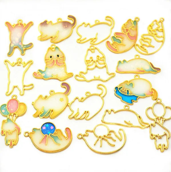 Alloy Open Back Bezel Cat Pendants for DIY UV Resin Pressed Flower Jewelry Fittings
