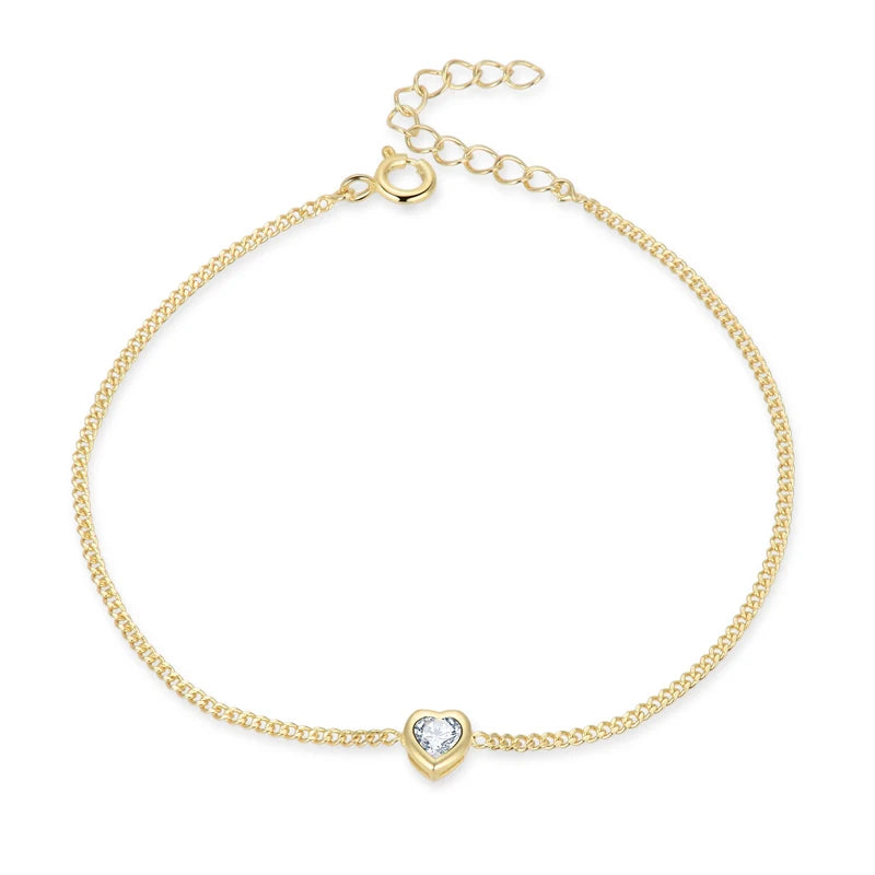 Simple Fashion 925 Sterling Silver Women's Bracelet 18K Gold Plated Heart Shape with Zircon for Wedding Party Gifts