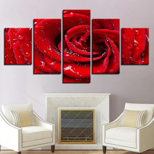 Wall Art Modern Hospitality Artwork HD Poster 5 Pieces Pictures Flower Canvas Painting Frame Prints Colorful Rose Restaurant MegaBDM
