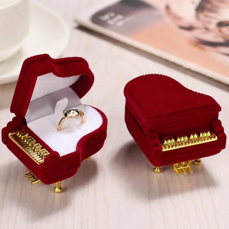 Modern Unique Piano Shape Wine Red Velvet Pendant Jewelry Packaging Engagement Ring & Earring Gift Box for Girlfriend