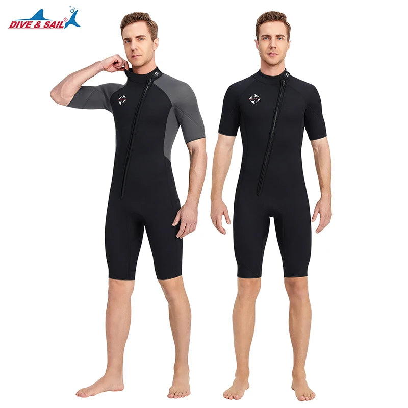 Men's 3mm Neoprene Front Zipper One Piece Shorty Wet Suit for Swimming Diving Surfing-Trajes Cortos Short Wetsuit