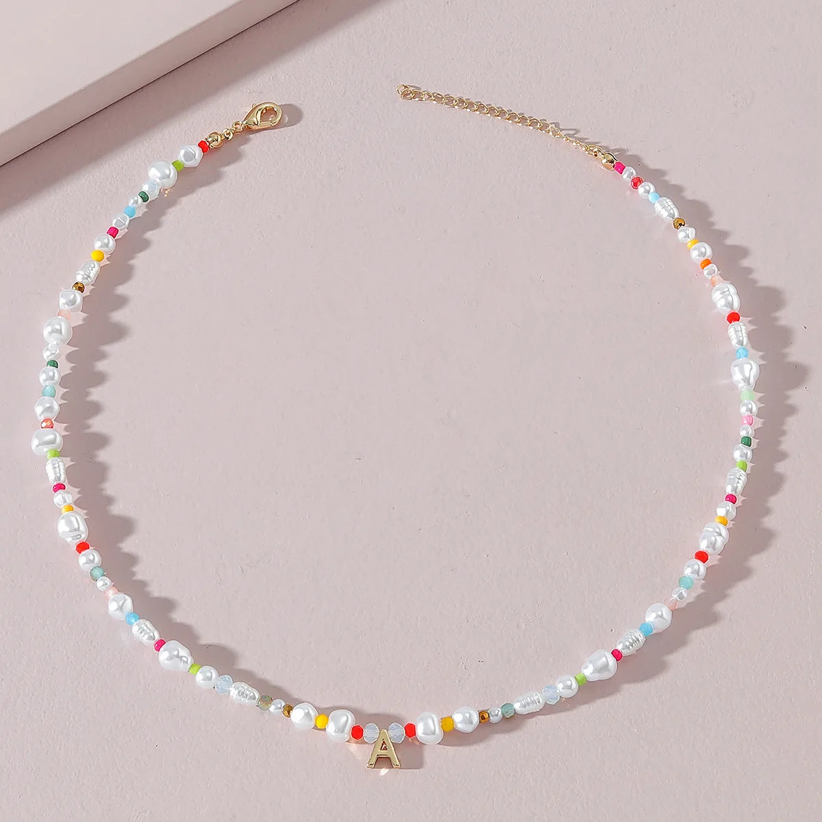Fashion Colorful Seed Beads Pearl Crystal Beaded Necklace With Initial a Charm for Women
