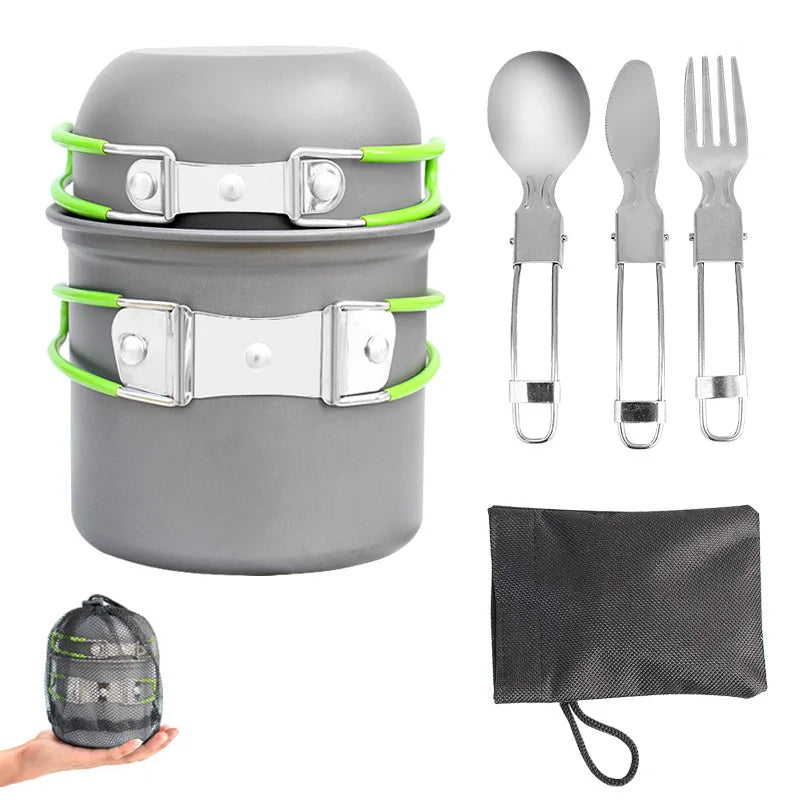 Hot Sale Outdoor Camping Aluminum Alloy Cookware Set Portable 5-Piece Gas Cooker Compatible for 1-2 People Saute Pans Tableware