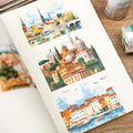 1Roll Tape Circum-European Travel Series Travel Theme Handbook Decoration Material Loop Stickers