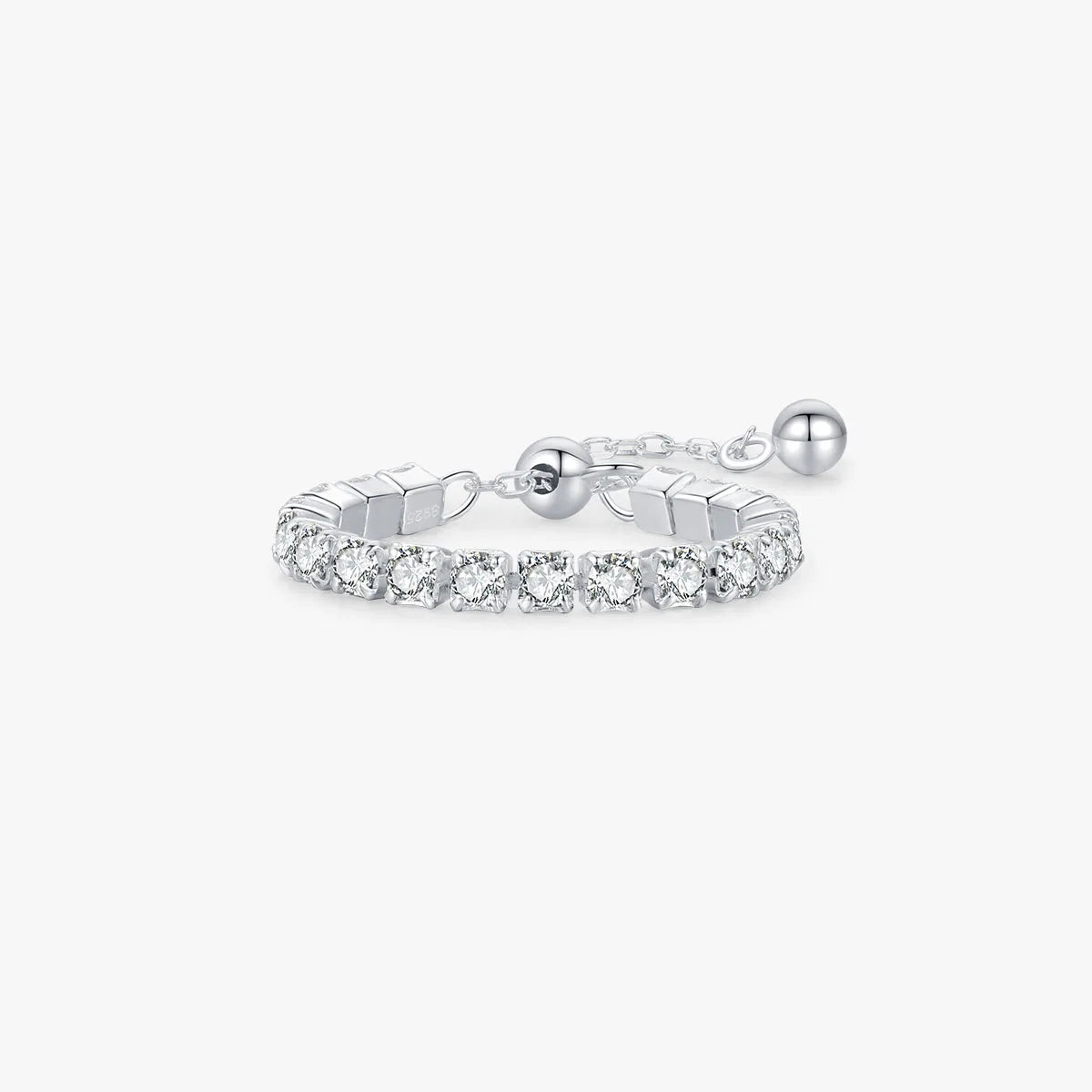 Fine Jewelry Simple Fashion Pure 925 Sterling Silver White CZ Zircon Adjustable Finger Rings for Women Girls
