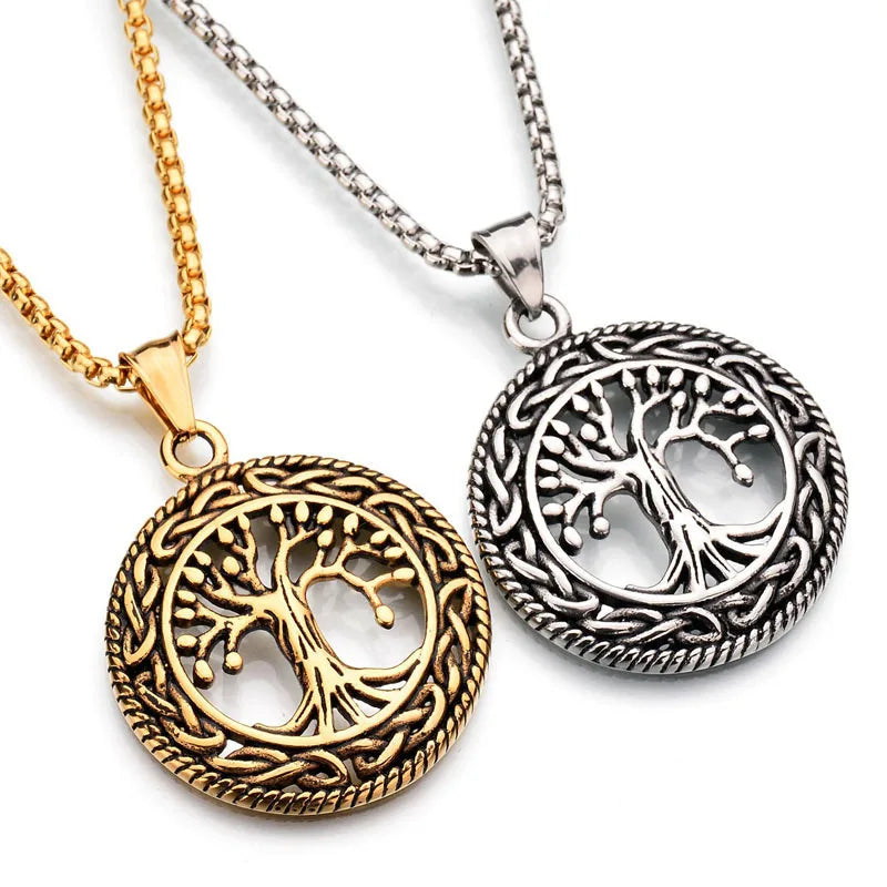 Factory Wholesale Fashion Vintage Hollow Wishing Tree Pendant Men Jewelry 316L Stainless Steel Life Tree Necklace