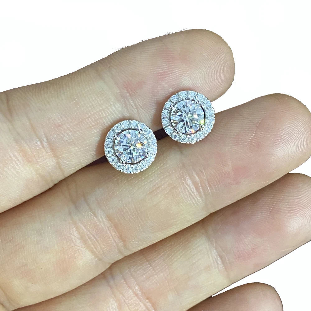 Earrings VVS1 D Color 6mm 0.8ct Synthetic Moissanite Diamond 10k 14k 18k White Gold Screw Earring