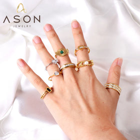 Ason Fashion Jewelry Design Wholesale Jewelry 18K Gold Plated Wedding Gift Gold Rings Adjustable Stainless Steel Women Rings