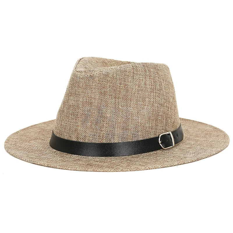 Linen Cheap Summer Men Panama Hat  Wide Brim Fedora Bamboo Fiber Beach Sun Hat Sunscreen Sombreros Plain Straw Hat