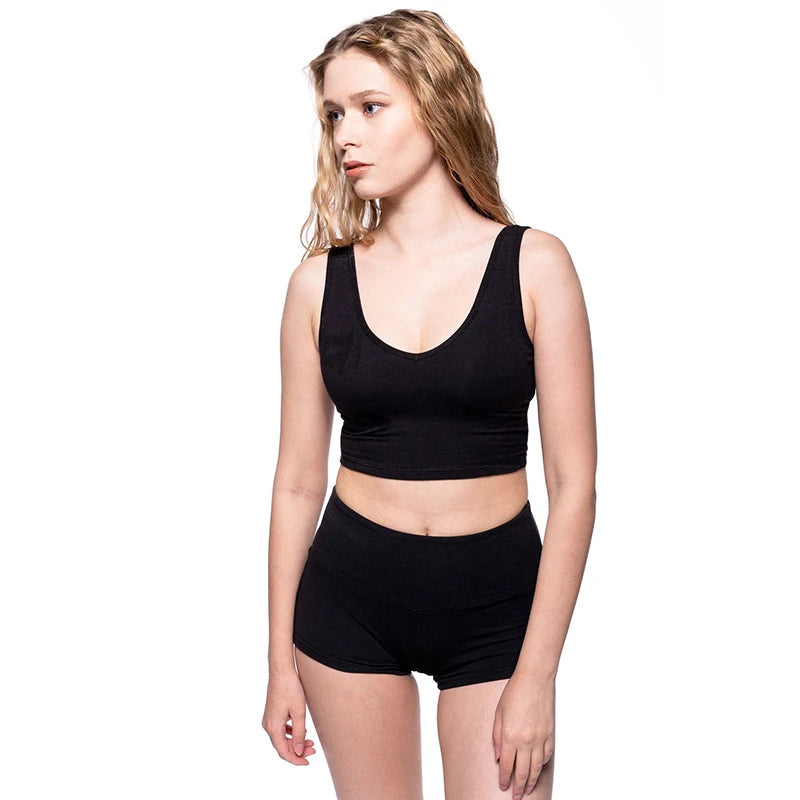 Women's Luxurious Soft Breathable Bamboo Jersey Fabric Crop Tank Top 1 Inch Wide Elastic Band Short Length Fitted Style