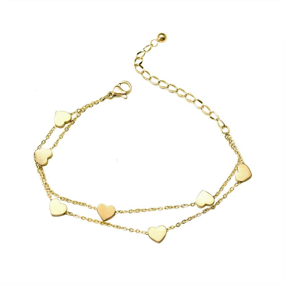 Trendy Classy Bracelets Heart Double Layer Bracelets Women 18K Gold Plated Jewelry