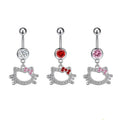 Lovely Design Cut Pendant Crystal Kitty Cat Navel Piercing Jewelry Dangling Rhinestone Cartoon Cat Face Belly Button Ring