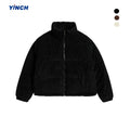 For Unisex Corduroy Cotton Padded Windproof Short Warm Loose High Street Stand Collar Fleece Jacket Coat Couples Winter
