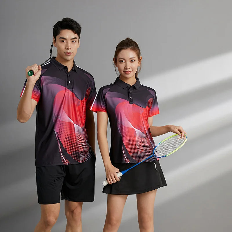 2025 New Design Flip Collar Quick Drying Badminton Tennis Suit Men and Women Polo Colorful Sportswear Set