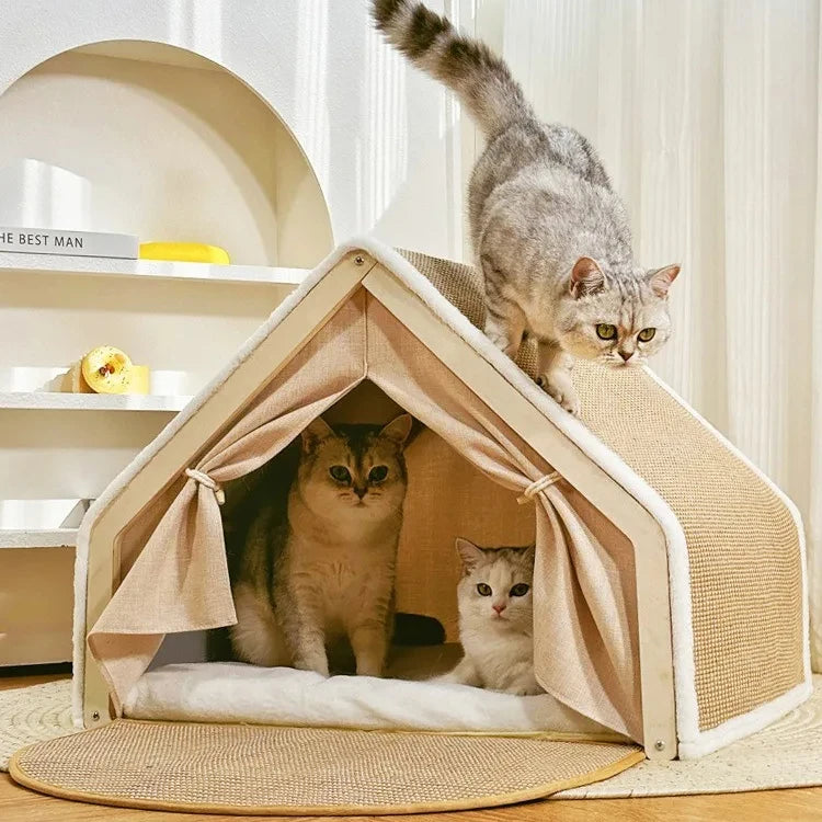 Cat Scratcher House Pet Tent Cozy Playing Cats Cave Bed Semi Closed Cat Nest for Pet Supplies Small Medium Large Kitty