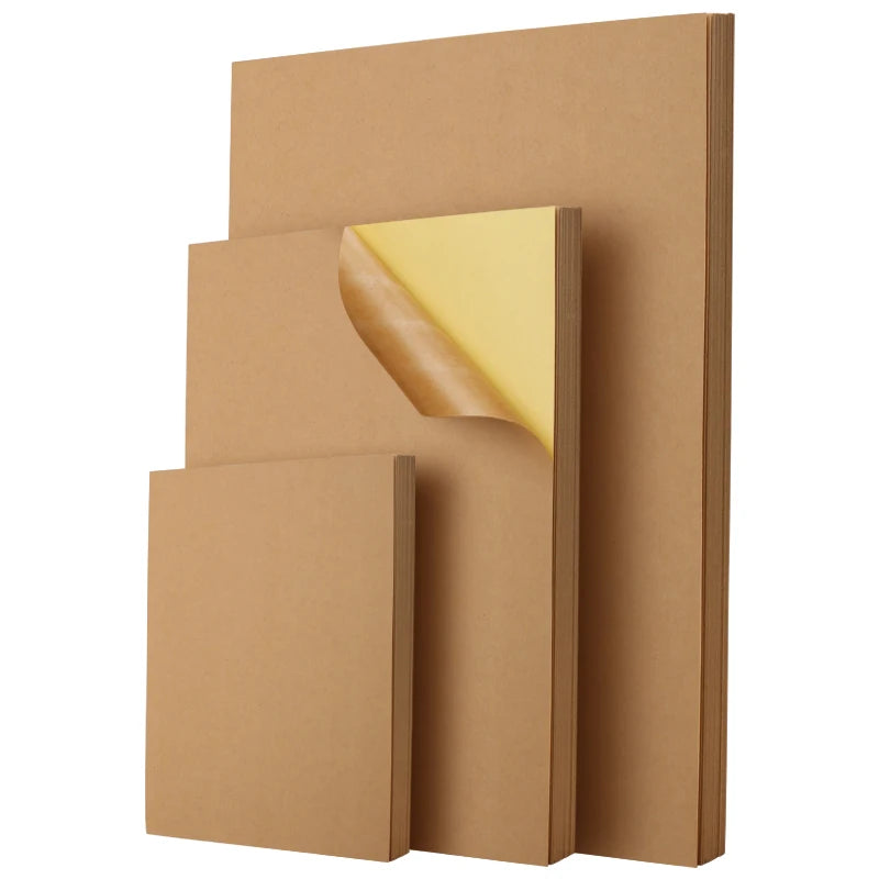 Wholesale Quality 80gsm Thick Brown Kraft Cardboard Self-Adhesive A4/A3 Barcode Sticker Labels for Craft Packaging Tapes 500pcs