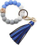 Keychain Bracelet Wristlet Silicone Beaded Key Ring Bracelet with Card Wallet Leather Tassel Wristlet Keychains