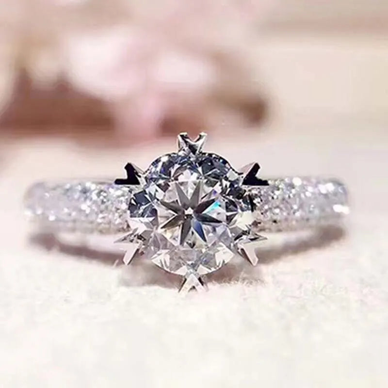 CAOSHI Hot Sale Full CZ Zircon Rings Luxury Silver Plating Round CZ Diamond Claws Setting Wedding Ring Women