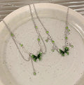 2025 New Green Crystal Butterfly Necklace Accessories Womens Collarbone Chain Light Luxury Niche Premium Feeling Tassel Necklace