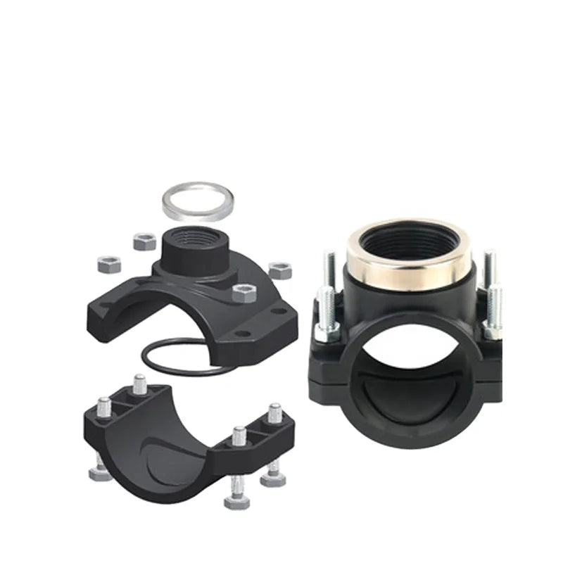 Hot Sale Black Plastic pp Female Clamp Saddle with Metal Ring for Farm Irrigation System