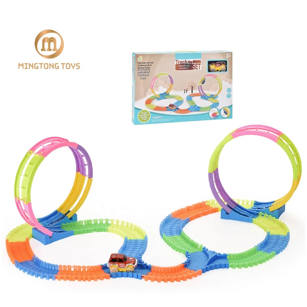Educational Fun Kids 360 Degree Flexible Magic Lighting Rail Race Play Set Toy Car Track