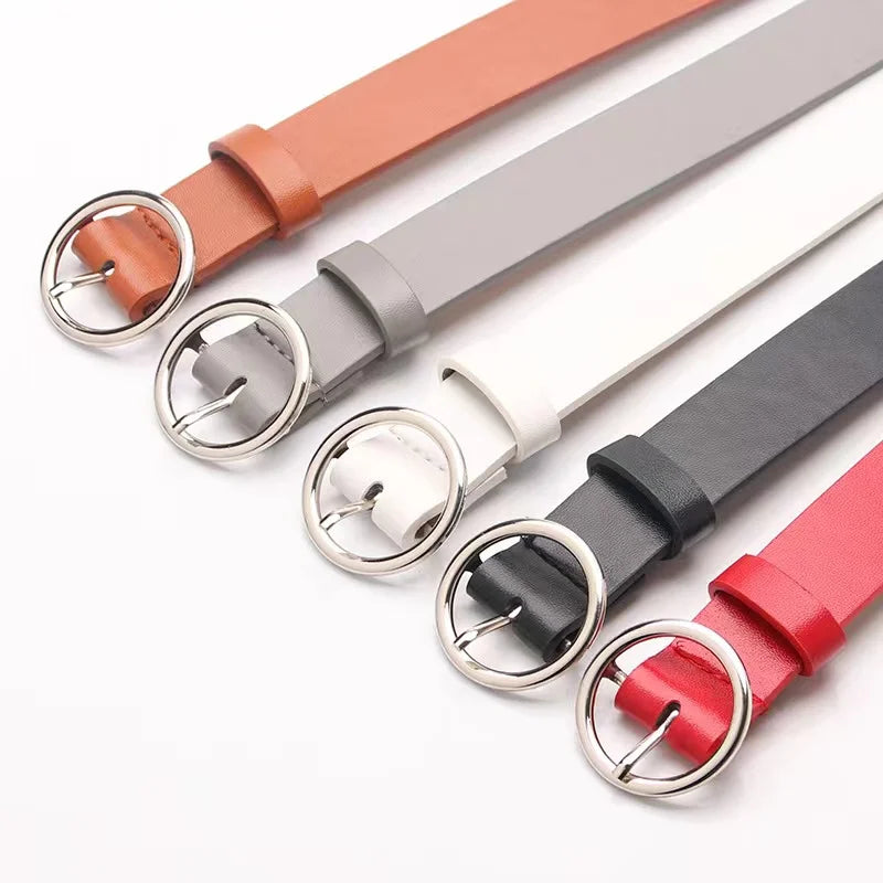 JULUN Custom Belt PU Belt Manufacture Belts for Women Multi-color With Silver Round Buckle Minimalist Waist Accessory
