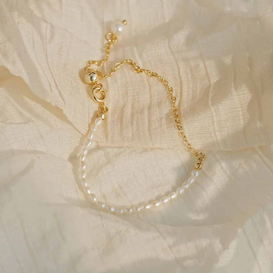 Beautiful Bracelet Freshwater Pearls Titanium Steel 18K Gold Chain Bracelet